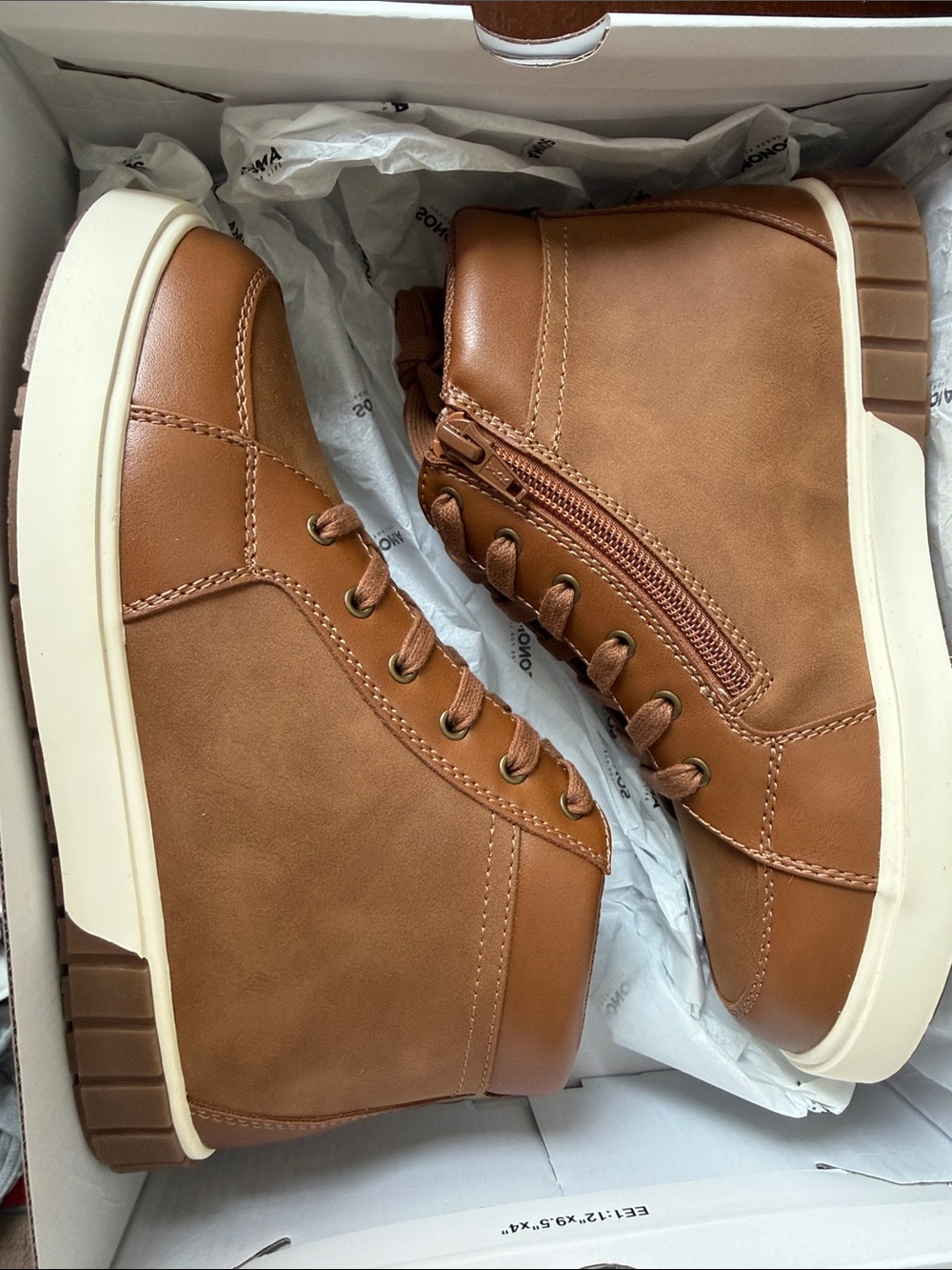 Big BoysTan High-Top Casual Sneakers - Zip & Lace Color Cognac